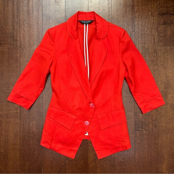 Paul Smith Black Label Tomato Red Asymmetrical Linen & Silk Blend Blazer, Size 4 - Picture 1 of 16